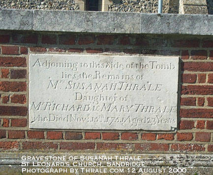  Headstone of Susanah Thrale died 1751